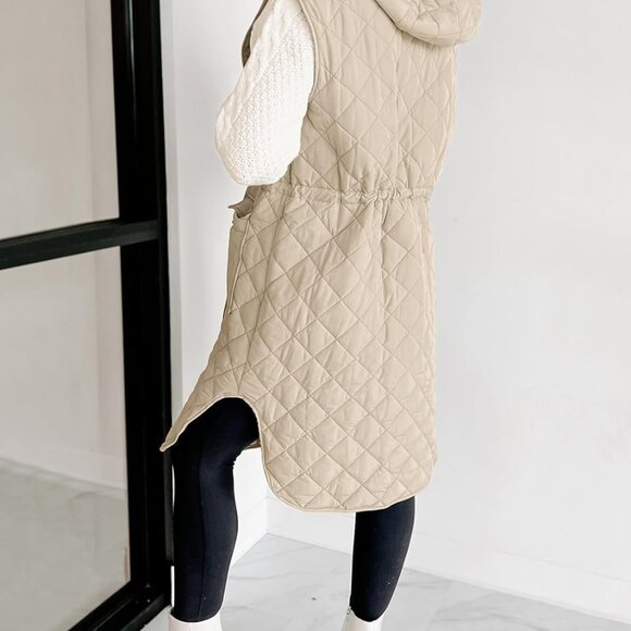 Women's Long Puffer Vest Sleeveless Hood Quilted Winter Outwear Warm Jackets Coa - Picture 3 of 3